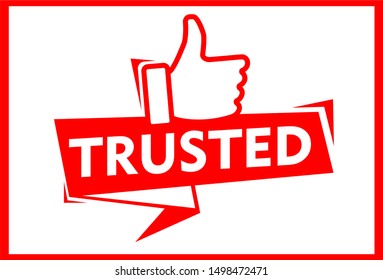 Red trusted best with thumb up recommended design vector illustration tag