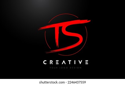 Red TS Brush Letter Logo Design. Artistic Handwritten Brush Letters Logo Concept Vector. 