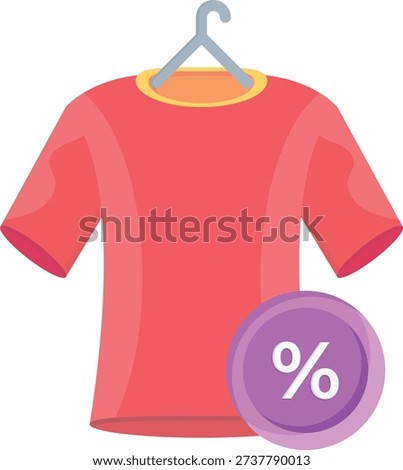 A red t-shirt adorned with a bold percent sign, emphasizing a playful design.