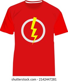 Red Tshirt With Bolt, Illustration, Vector On A White Background.