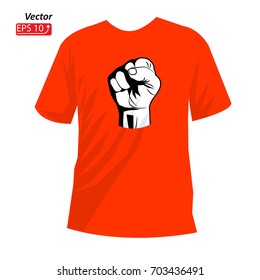 Red  T-shirt , front view, isolated on white background Surf typography for t-shirt print , black and white fist Vector eps 10 illustration