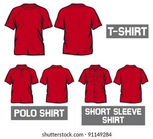red t-shirt, short sleeve and polo