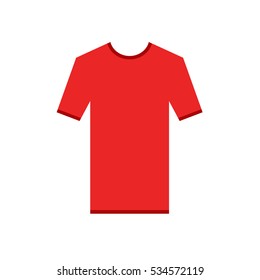 Red Tshirt Simple Icon. T-Shirt Short Sleeve With Ribbons Contour, Mockup For Design. Simplified Shirt. Web Ready Template Vector Illustration.