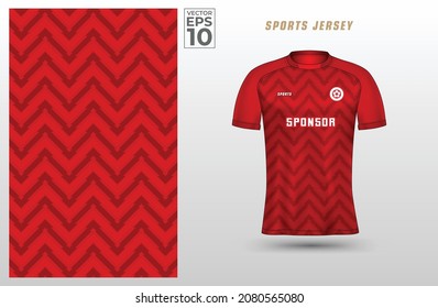 Red t-shirt sport design template with line stripes pattern for soccer jersey. Sport uniform in front view. Tshirt mock up for sport club. Vector Illustration.