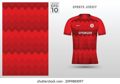 Red t-shirt sport design template with line pattern for soccer jersey. Sport uniform in front view. Tshirt mock up for sport club. Vector Illustration