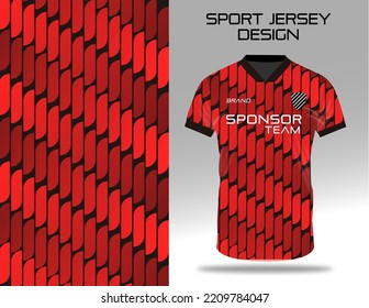 Red t-shirt sport design template with abstract pattern for soccer jersey. Sport uniform in front view. Tshirt fabric design and mock up for sport club. Vector Illustration