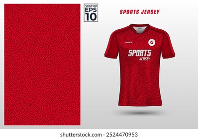 Red t-shirt sport design template with abstract pattern for soccer jersey. Sport uniform in front view. Tshirt mock up for sport club. Vector Illustration