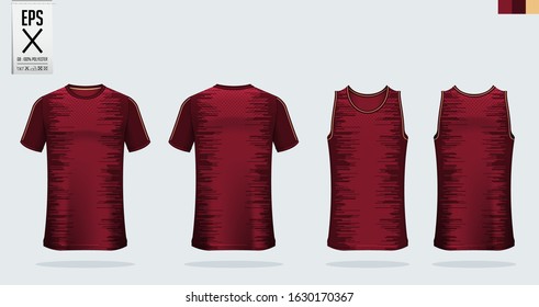 Red t-shirt sport mockup template design for soccer jersey, football kit. Tank top for basketball jersey and running singlet. Sport uniform in front view and back view.  Vector art Illustration.