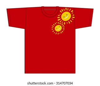 red T-shirt, T-shirt with the sun, summer clothes, modern T-shirt, Summer Vacation, sun