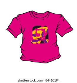 Red T-short with abstract picture, isolated on a white background. Figure T-shirts on a separate layer.