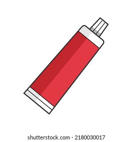 Tubo rojo con pasta dental sobre fondo blanco