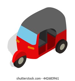 Red tuk tuk icon in isometric 3d style on a white background