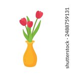 Red tulip blossom flowers for house plant flat drawing icon clip art cartoon vector illustration isolated on transparent background