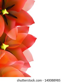 Red Tulip Border With Water Drops With Gradient Mesh, Vector Illustration