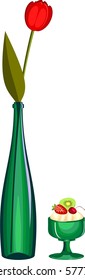 Red  tulip in a green bottle