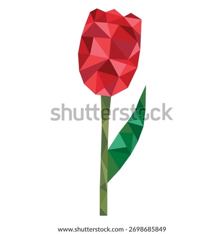 Red tulip in low poly style. Vector illustration of a spring red flower on a white background in polygonal style.