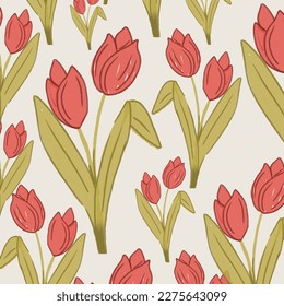 Red Tulip Pattern Background Illustration Watercolor