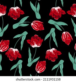 Red Tulip pattern. Seamless pattern. Red floral pattern