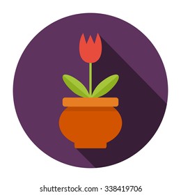 red tulip in a pot, , style flat, decorative element at home