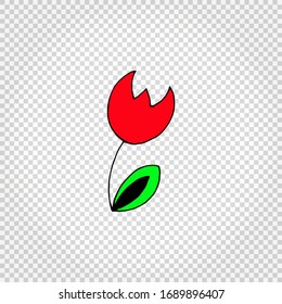 Red tulip. Simple hand drawn vectior illustration. Flower icon.