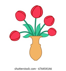 Red tulip in vase isolated. Beautiful flowers in jug
