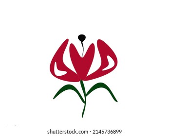 red tulip vector with green stalk on white background summer spring symbol