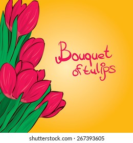Red tulips background. Hand drawn vector illustration.