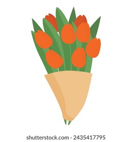 Red tulips bouquet icon cartoon vector. Flower express delivery. Bloom present