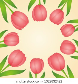 red tulips circle border spring background vector illustration EPS10