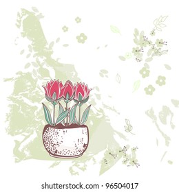 red tulips in flowerpot