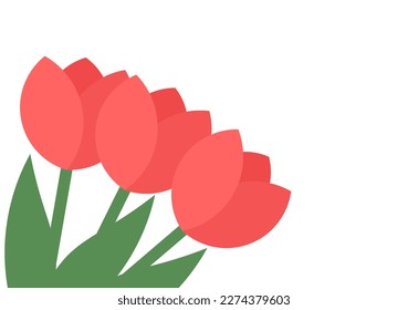 Red tulips flowers flat design background. Vector illustration.