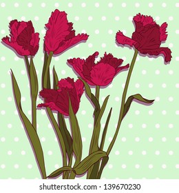 red tulips, garden flowers, vector illustration