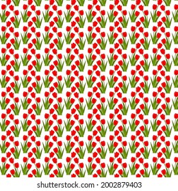 Tulipanes rojos con diseño de patrón de hojas verdes para impresión y uso textil