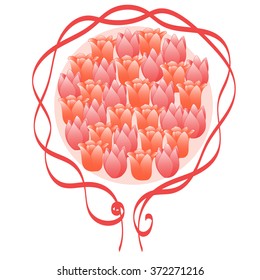 red tulips on a pink background in the ribbon