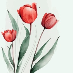 Red Tulips On A White Background,tulips Illustration. Beautiful Red Tulips. Flowers