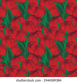 Tulipanes rojos - patrón, textura sin costura. Antecedentes de un sitio web o blog, fondo de pantalla, textiles, embalaje.