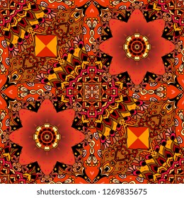 Red tulips seamless ornamental pattern in ethno style. Beautiful collection. arabic, mexican motives.