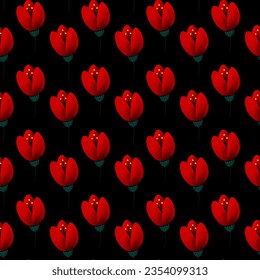  red tulips seamless pattern. tulips seamless background 