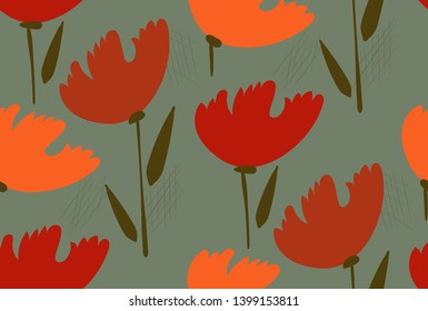 red tulips seamless pattern vector floral design primitive scandinavian