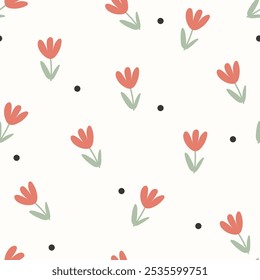 Red tulips seamless pattern. Vector illustration for wallpaper, scrapbooking, wrapping paper.