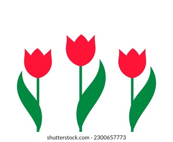 Rote Tulpen Frühlingsblumen auf weißem Hintergrund. Vektorgrafik.