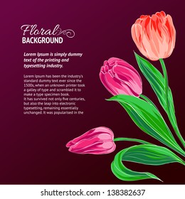 Red tulips and text place. Vector illustration.