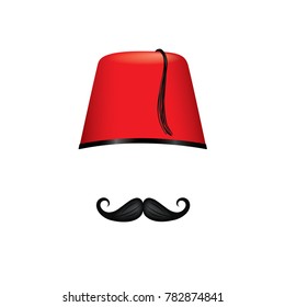 Red Turkish Fez hat and mustache template - isolated vector illustration