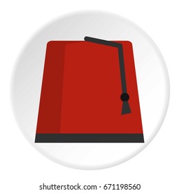 Red turkish fez icon in flat circle isolated vector illustration for web