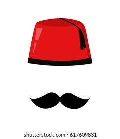 Red turkish hat fez and black mustache vector