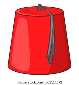 Red turkish hat fez icon. Cartoon illustration of fez vector icon for web design