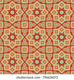 Red - turquoise seamless ornamental vector pattern