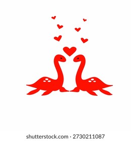 Ilustração de casal de tartaruga vermelha com corações flutuantes, conceito de amor romântico para o design de namorados em estilo de desenho animado bonito isolado no fundo branco