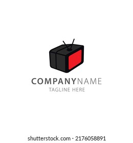 logotipo de caja negra de tv roja vector simple