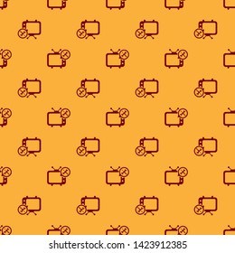 Red Tv with screwdriver and wrench icon isolated seamless pattern on brown background. Adjusting, service, setting, maintenance, repair, fixing.  Vector Illustration